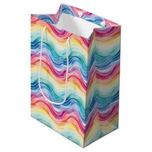 Pride Wavy Rainbow Stripes Pattern Wine, Small, Medium Gift Bag
