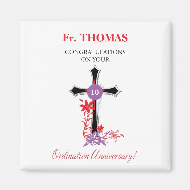 Priest 10th Ordination Anniversary Black Cross Magnet (Front)