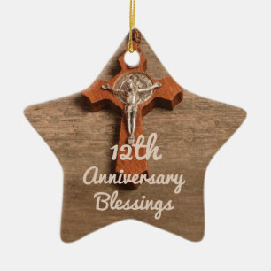 Priest 12th Ordination Anniversary Rose and Rosary Ceramic Ornament