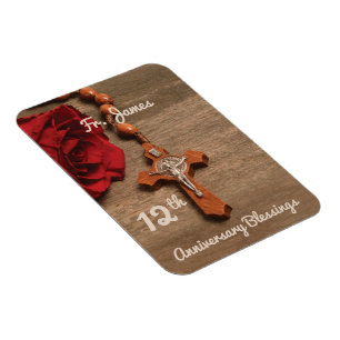 Priest 12th Ordination Anniversary Rose and Rosary Magnet