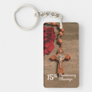 Priest 15th Ordination Anniversary Rose and Rosary Key Ring