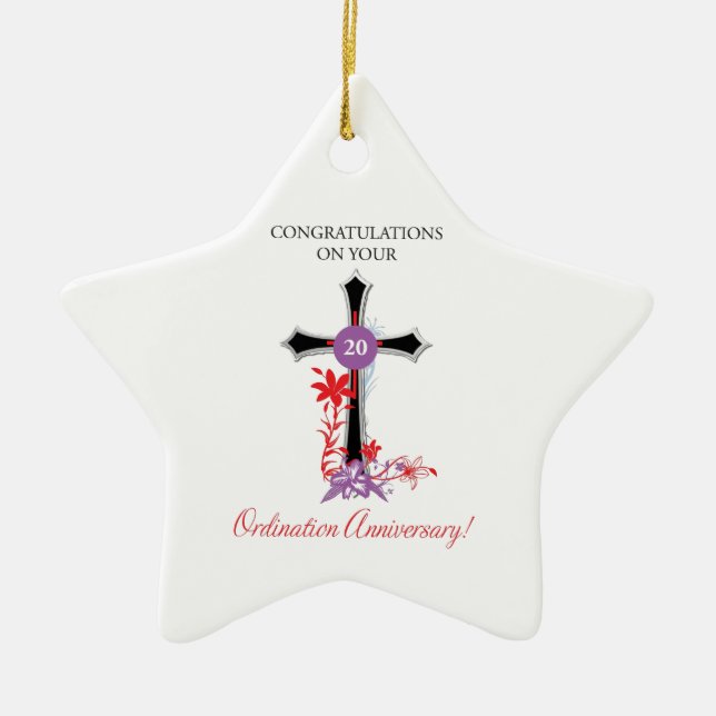 Priest 20th Ordination Anniversary Black Cross Ceramic Ornament (Front)