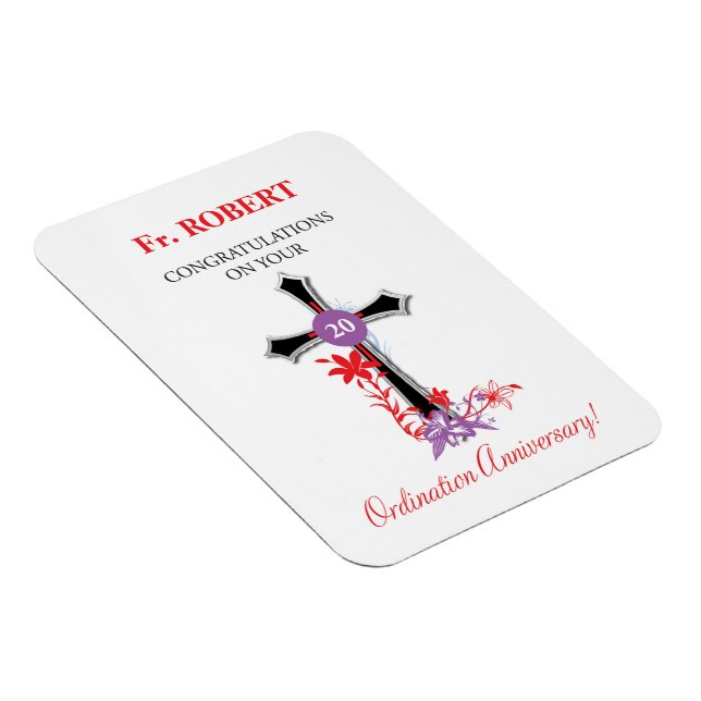 Priest 20th Ordination Anniversary Black Cross Magnet (Right Side)