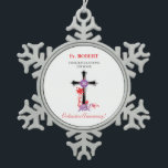 Priest 20th Ordination Anniversary Black Cross Snowflake Pewter Christmas Ornament<br><div class="desc">Send religious wishes to a special priest today with this gift, souvenir, giveaway or party essential. This simple but beautiful item was designed specifically for the occasion of his 20th year anniversary of ordination. Make him feel happy and loved on his special day by personalising his name on this item....</div>