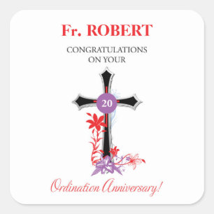Priest 20th Ordination Anniversary Black Cross Square Sticker