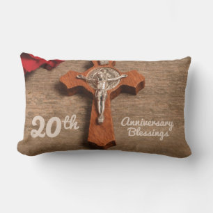 Priest 20th Ordination Anniversary Rose and Rosary Lumbar Cushion