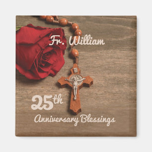 Priest 25th Ordination Anniversary Rose and Rosary Magnet