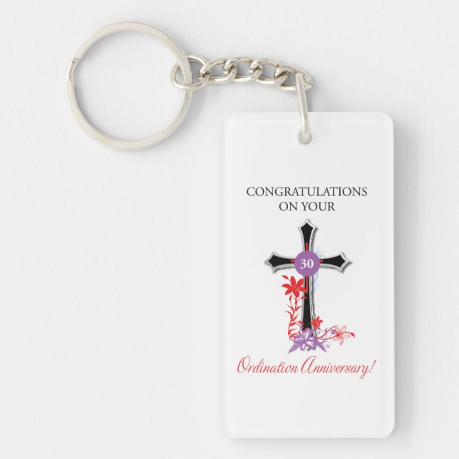 Priest 30th Ordination Anniversary Black Cross Key Ring (Front)