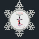 Priest 30th Ordination Anniversary Black Cross Snowflake Pewter Christmas Ornament<br><div class="desc">A black cross and red swirls are on the centre front of this card that congratulates and sends religious wishes to a beloved priest on the celebration of his 30th ordination anniversary. Send him this personalised gift,  souvenir,  giveaway or party essential now.</div>