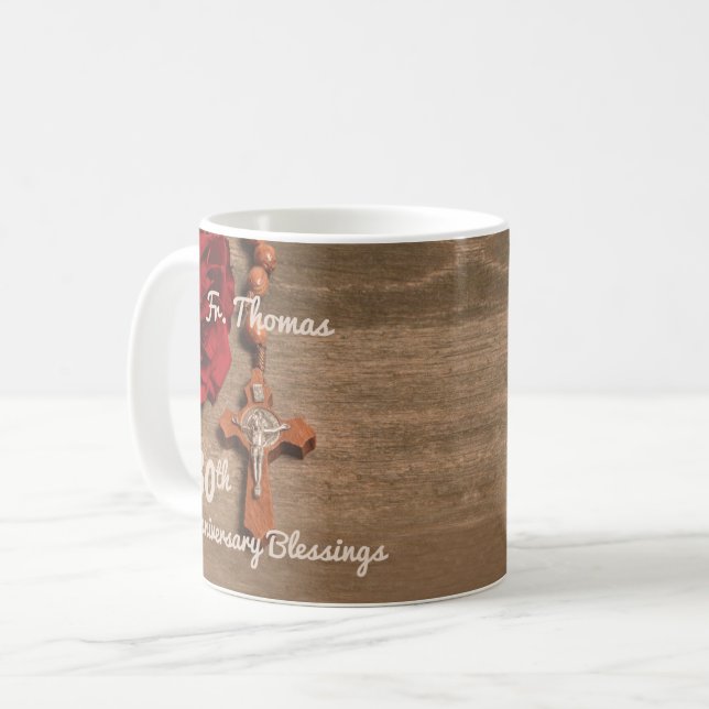 Priest 30th Ordination Anniversary Rose and Rosary Coffee Mug (Front Left)
