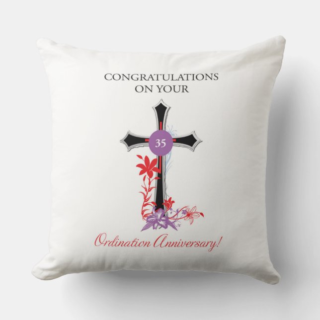 Priest 35th Ordination Anniversary Black Cross Cushion (Front)