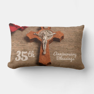Priest 35th Ordination Anniversary Rose and Rosary Lumbar Cushion