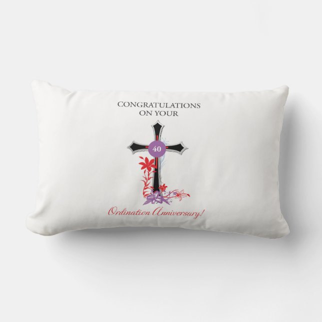 Priest 40th Ordination Anniversary Black Cross Lumbar Cushion (Front)