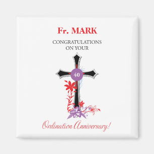 Priest 40th Ordination Anniversary Black Cross Magnet