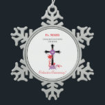 Priest 40th Ordination Anniversary Black Cross Snowflake Pewter Christmas Ornament<br><div class="desc">Celebrate with a beloved priest today as he marks his 40th year anniversary of ordination. This gift,  souvenir,  giveaway or party essential with a cross and swirls on the front and the anniversary year is perfect to congratulate him and send religious wishes.</div>