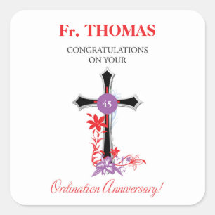Priest 45th Ordination Anniversary Black Cross Square Sticker