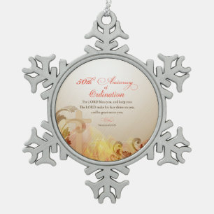 Priest, 50th Anniversary of Ordination Blessing Snowflake Pewter Christmas Ornament
