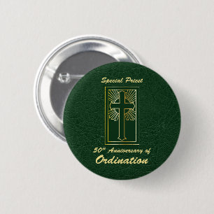 Priest 50th Anniversary of Ordination Leather Look 6 Cm Round Badge