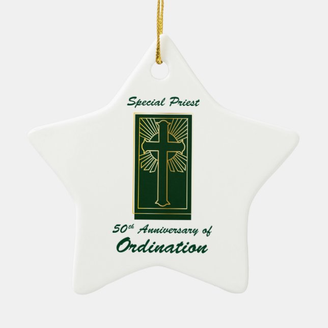 Priest 50th Anniversary of Ordination Leather Look Ceramic Ornament (Front)