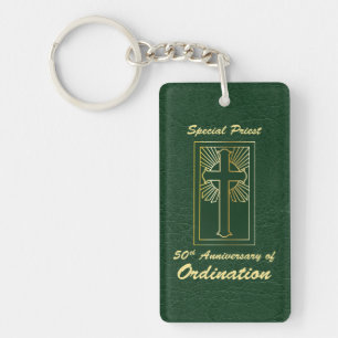 Priest 50th Anniversary of Ordination Leather Look Key Ring