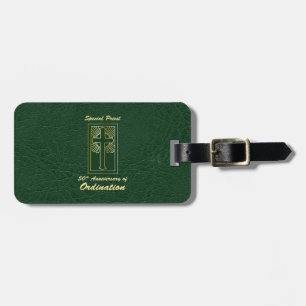 Priest 50th Anniversary of Ordination Leather Look Luggage Tag