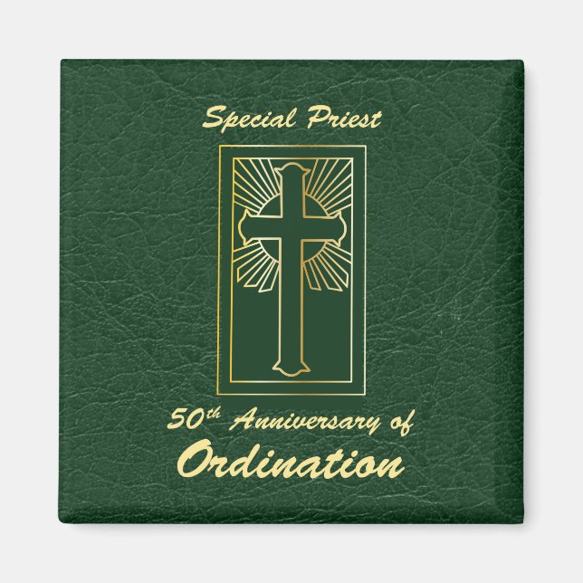 Priest 50th Anniversary of Ordination Leather Look Magnet (Front)