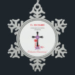 Priest 55th Ordination Anniversary Black Cross Snowflake Pewter Christmas Ornament<br><div class="desc">When a catholic priest celebrates his 55th ordination anniversary,  it is only appropriate to send him a congratulations gift,  souvenir,  giveaway or party essential most fitting for the occasion. This is perfect for that. A black cross and red swirls are the centerpiece of the design on this item.</div>