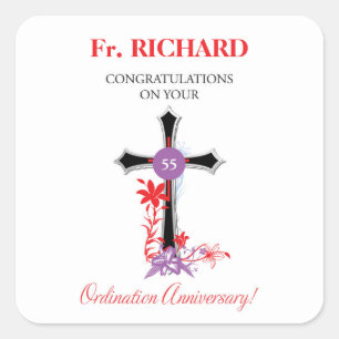 Priest 55th Ordination Anniversary Black Cross Square Sticker