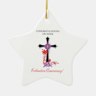 Priest 5th Ordination Anniversary Black Cross Ceramic Ornament