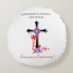 Priest 5th Ordination Anniversary Black Cross Round Cushion