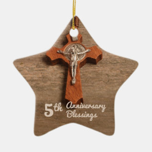Priest 5th Ordination Anniversary Rose and Rosary Ceramic Ornament