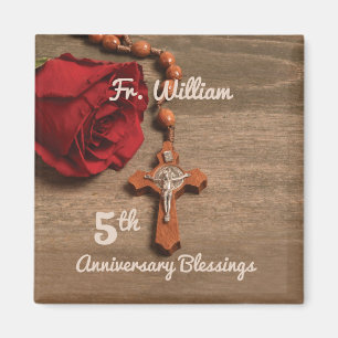 Priest 5th Ordination Anniversary Rose and Rosary Magnet