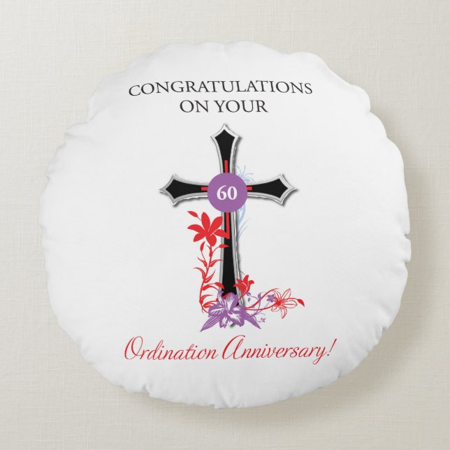 Priest 60th Ordination Anniversary Black Cross Round Cushion (Front)