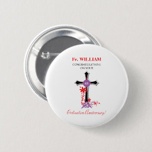 Priest 65th Ordination Anniversary Black Cross 6 Cm Round Badge