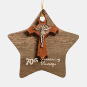 Priest 70th Ordination Anniversary Rose and Rosary Ceramic Ornament