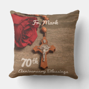 Priest 70th Ordination Anniversary Rose and Rosary Cushion