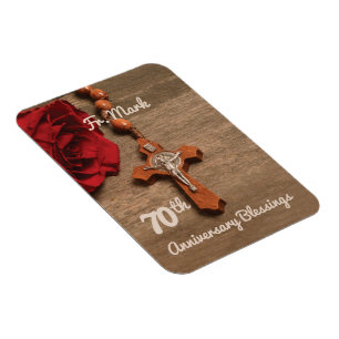 Priest 70th Ordination Anniversary Rose and Rosary Magnet