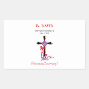 Priest 75th Ordination Anniversary Black Cross Rectangular Sticker