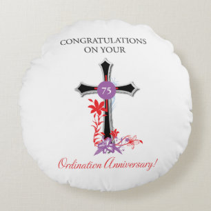 Priest 75th Ordination Anniversary Black Cross Round Cushion