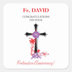 Priest 75th Ordination Anniversary Black Cross Square Sticker
