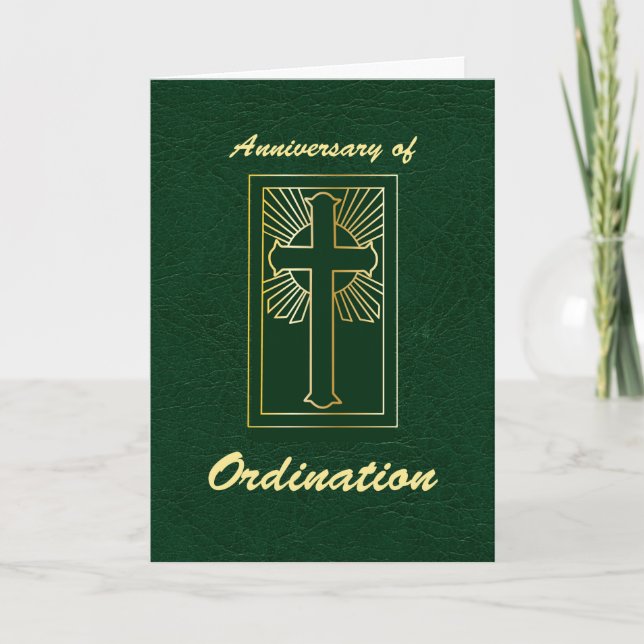 Priest Anniversary of Ordination Green Leather Card (Front)