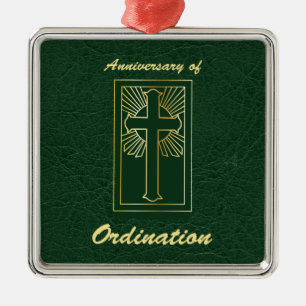 Priest Anniversary of Ordination Leather Look Metal Ornament