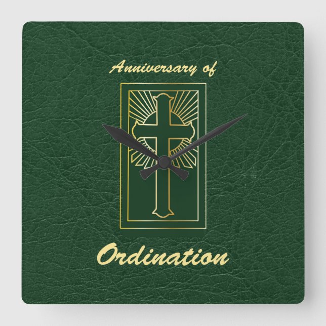 Priest Anniversary of Ordination Leather Look Square Wall Clock (Front)