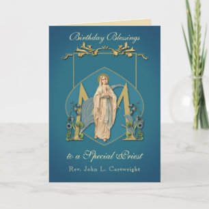 Priest Birthday Blessings Celebration Virgin Mary  Card