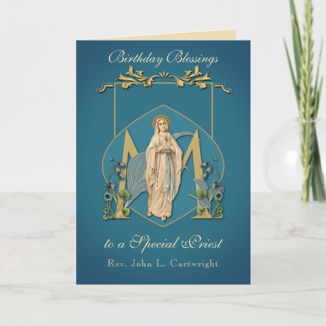 Priest Birthday Blessings Celebration Virgin Mary  Card (Front)