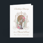 Priest Birthday Blessings Celebration Virgin Mary  Card<br><div class="desc">This is a beautiful traditional Catholic customised image of the Blessed Virgin Mary with Jesus & the Lamb on a  Marian Cross with angels and pink roses.. All text and fonts may be modified to suit the occasion and recipient.</div>