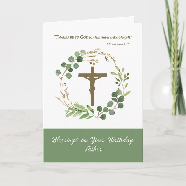Priest Birthday Thanks be To God Greenery Wreath Card (Front)