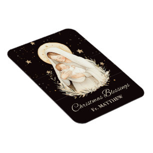 Priest Christmas Blessings Madonna Child Black Magnet