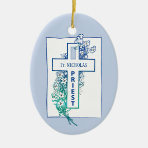 Priest Cross Flowers Personalised Ceramic Ornament