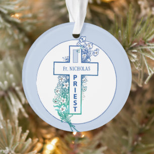 Priest Cross Flowers Personalised Ornament